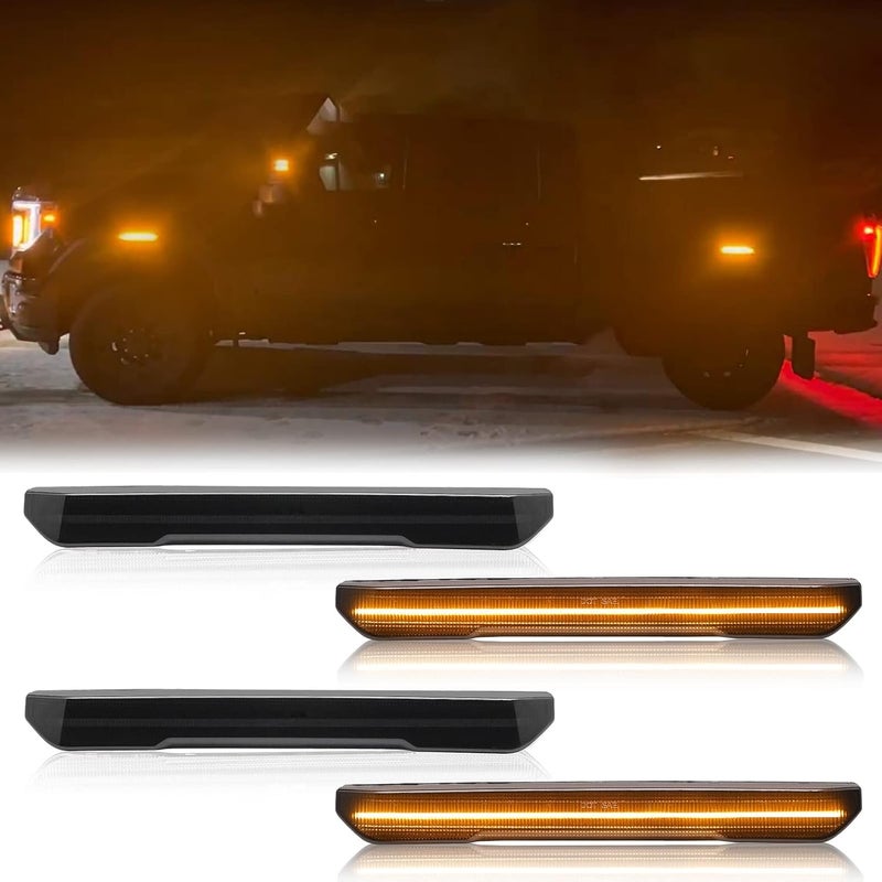 Mynoway 4 PCS LED Side Marker Light Replacement For Sierra 2500HD 3500HD 2020-2025, Front & Rear Side Marker Lamp Assembly Kit Smoked Lens Replace OEM# 84806032, 84185031 Amber LED Side Fender Lamp - Image 1